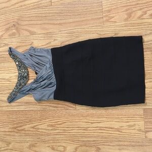 Silk gray & black sleeveless dress w/ rhinestone neckline, Maria Bianca Nero 0*
